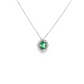 14K White Gold Round Emerald and Diamond Halo Pendant Necklace