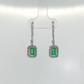 14K White Gold Emerald and Diamond Halo Drop Earrings