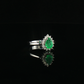 Pear Emerald and Diamond Halo Ring in White Gold