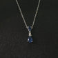 14K White Gold Pear Sapphire and Diamond Drop Necklace