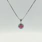 14K White Gold Pink Sapphire Diamond Halo Pendant Necklace