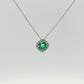 14K White Gold Round Emerald and Diamond Halo Pendant Necklace