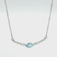 14K White Gold Oval Aquamarine and Diamond Bar Necklace
