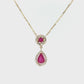 14K Yellow Gold Ruby and Diamond Halo Necklace