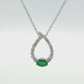 14K White Gold Oval Emerald and Diamond Pendant Necklace