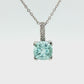 14K White Gold Cushion Aquamarine and Diamond Pendant Necklace