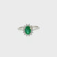 14K White Gold Oval Emerald Diamond Halo Ring