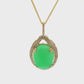 14K Yellow Gold Oval Chrysoprase Diamond Halo Pendant Necklace
