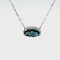 14K White Gold Oval London Blue Topaz Diamond Halo Pendant Necklace