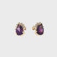 14K Yellow Gold Pear Amethyst and Diamond Earrings