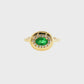 14K Yellow Gold Oval Emerald and Diamond Halo Cocktail Ring