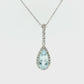 Pear-Shaped Aquamarine and Diamond Halo Drop Necklace in 14K White Gold