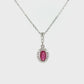 Oval Ruby Diamond Halo Pendant Necklace in 14K White Gold