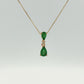 14K Yellow Gold Pear Emerald and Diamond Drop Pendant Necklace