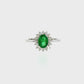 18K White Gold Oval Emerald and Diamond Halo Ring