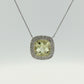 Cushion Lime Quartz Diamond Halo Pendant Necklace in 14K White Gold
