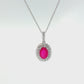 14K White Gold Oval Ruby and Diamond Double Halo Pendant