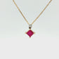 14K Yellow Gold Princess Cut Ruby Diamond Pendant Necklace