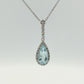 Pear-Shaped Aquamarine and Diamond Halo Drop Necklace in 14K White Gold