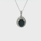 Oval Sapphire Diamond Halo Necklace in 14K White Gold