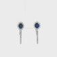 18K White Gold Oval Sapphire Diamond Halo Drop Earrings