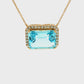 14K Yellow Gold Sky Blue Topaz Diamond Halo Necklace