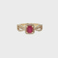 14K Yellow Gold Ruby Split Shank Diamond Halo Ring