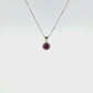 14k White Gold Round Ruby and Diamond Halo Pendant Necklace