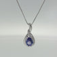 Sterling Silver Pear Tanzanite and Diamond Teardrop Pendant Necklace