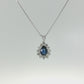 14K White Gold Pear Sapphire and Diamond Halo Necklace