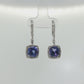 14K White Gold Tanzanite and Diamond Halo Drop Earrings