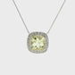 Cushion Lime Quartz Diamond Halo Pendant Necklace in 14K White Gold