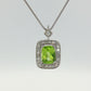Cushion Peridot Diamond Halo Pendant Necklace in 14K White Gold