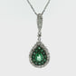 14K White Gold Emerald and Diamond Halo Pendant Necklace
