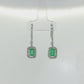 14K White Gold Emerald and Diamond Halo Drop Earrings