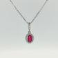Oval Ruby Diamond Halo Pendant Necklace in 14K White Gold