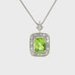 Cushion Peridot Diamond Halo Pendant Necklace in 14K White Gold
