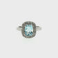 Cushion Aquamarine Double Halo Diamond Ring in 14K White Gold