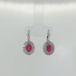 14K White Gold Oval Ruby Diamond Halo Drop Earrings