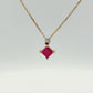 14K Yellow Gold Princess Cut Ruby Diamond Pendant Necklace