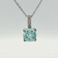 14K White Gold Cushion Aquamarine and Diamond Pendant Necklace
