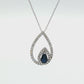 14K White Gold Pear Sapphire and Diamond Teardrop Necklace