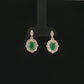 14K Yellow Gold Oval Emerald Diamond Halo Drop Earrings