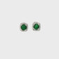 14K White Gold Round Emerald and Diamond Halo Stud Earrings