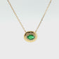 14K Yellow Gold Oval Emerald Diamond Halo Pendant Necklace