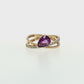 Pear Amethyst Diamond Crossover Ring in 10K Yellow Gold