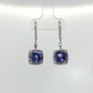 14K White Gold Tanzanite and Diamond Halo Drop Earrings