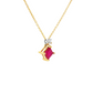 14K Yellow Gold Princess Cut Ruby Diamond Pendant Necklace