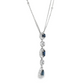 Royal Blue Sapphire and Diamond Drop Station Necklace in 14K White Gold