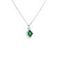 14K White Gold Princess Cut Emerald and Diamond Pendant Necklace